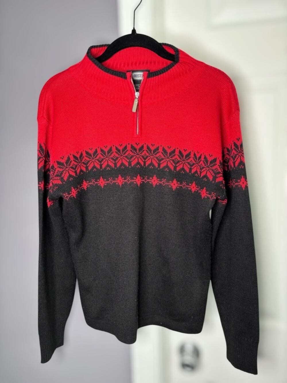 Meister Black Red Colorblock Zip Up Wool Blend Sweater S